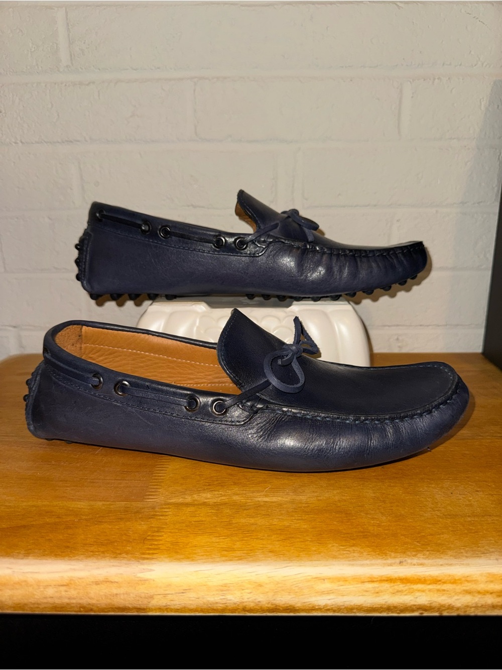 Saks 5th Ave Navy Leather Driving Slip-On Loafers - Size 11